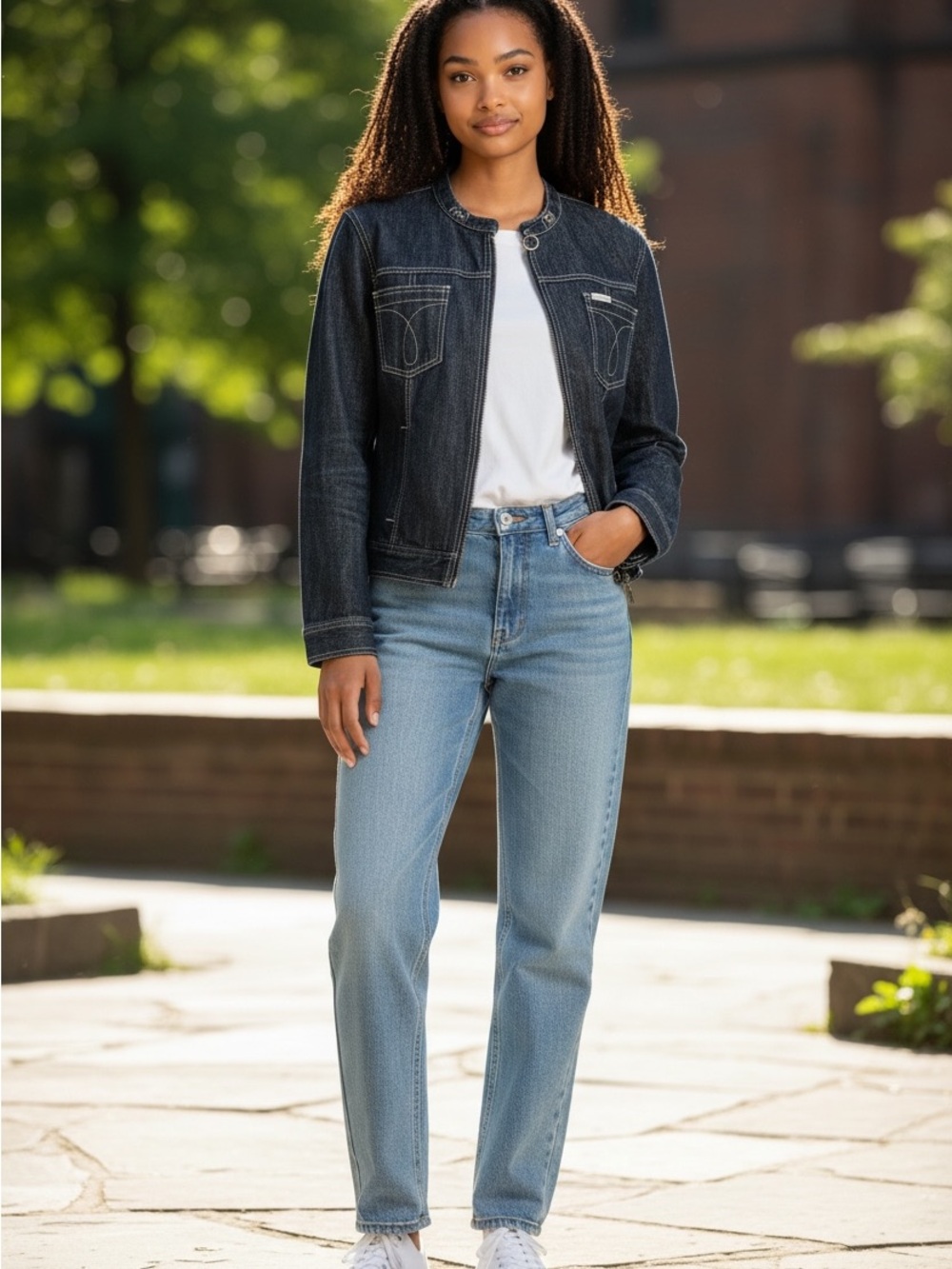 VTG Calvin Klein Dark Wash Denim Moto Jacket - Size XL